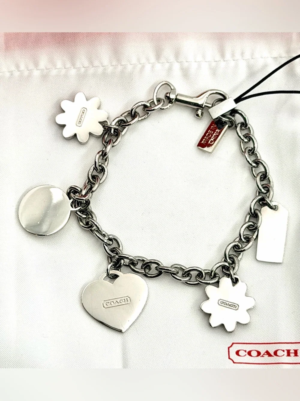 Vintage Coach Pink Daisy Swarovski Crystal Charm Dog Leash Clasp Bracelet/BagFob